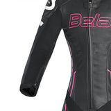 BELA ROCKET MIX 1 PC Senhora Moto Fato Branco Preto Rosa - Imagem superior frontal direita do traje