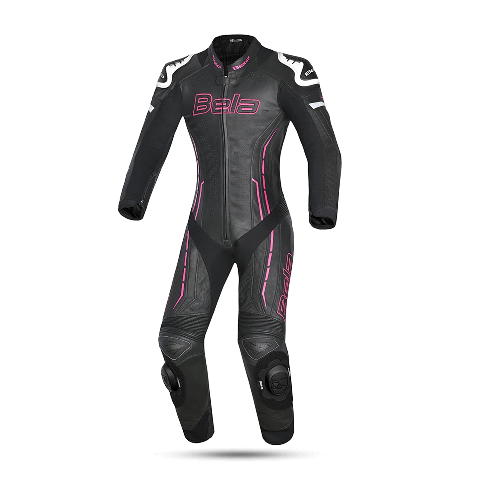BELA ROCKET MIX 1 PC Senhora Moto Fato Branco Preto Rosa - imagem frontal do terno