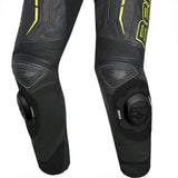 BELA ROCKET MIX 1 PC Senhora Moto Fato Preto Amarelo Fluorescente - Imagem do lado do joelho do terno