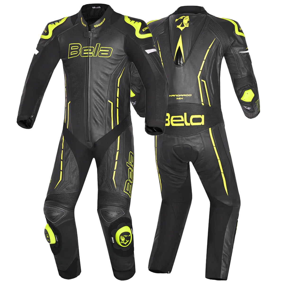 BELA ROCKET MIX 1 PC Senhora Moto Fato Preto Amarelo Fluorescente - Imagem dupla de ternos