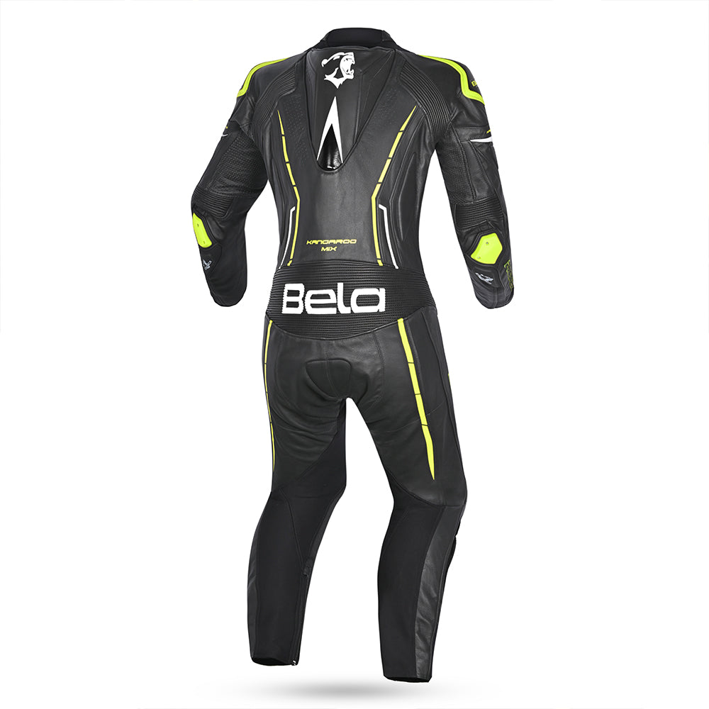 BELA ROCKET MIX 1 PC Senhora Moto Fato Preto Amarelo Fluorescente - Imagem traseira do terno