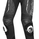 BELA ROCKET MIX KANGAROO 1 PC Moto Couro Fato Preto Branco - Imagem do lado do joelho do terno