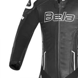 BELA ROCKET MIX KANGAROO 1 PC Moto Couro Fato Preto Branco - Imagem superior frontal direita do traje