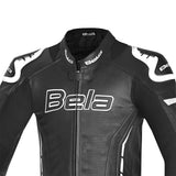 BELA ROCKET MIX KANGAROO 1 PC Moto Couro Fato Preto Branco - imagem parte superior peito do terno