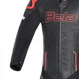BELA ROCKET Mix Kangaroo 1 PC Moto Couro Fato Preto Vermelho - Imagem superior frontal direita do traje
