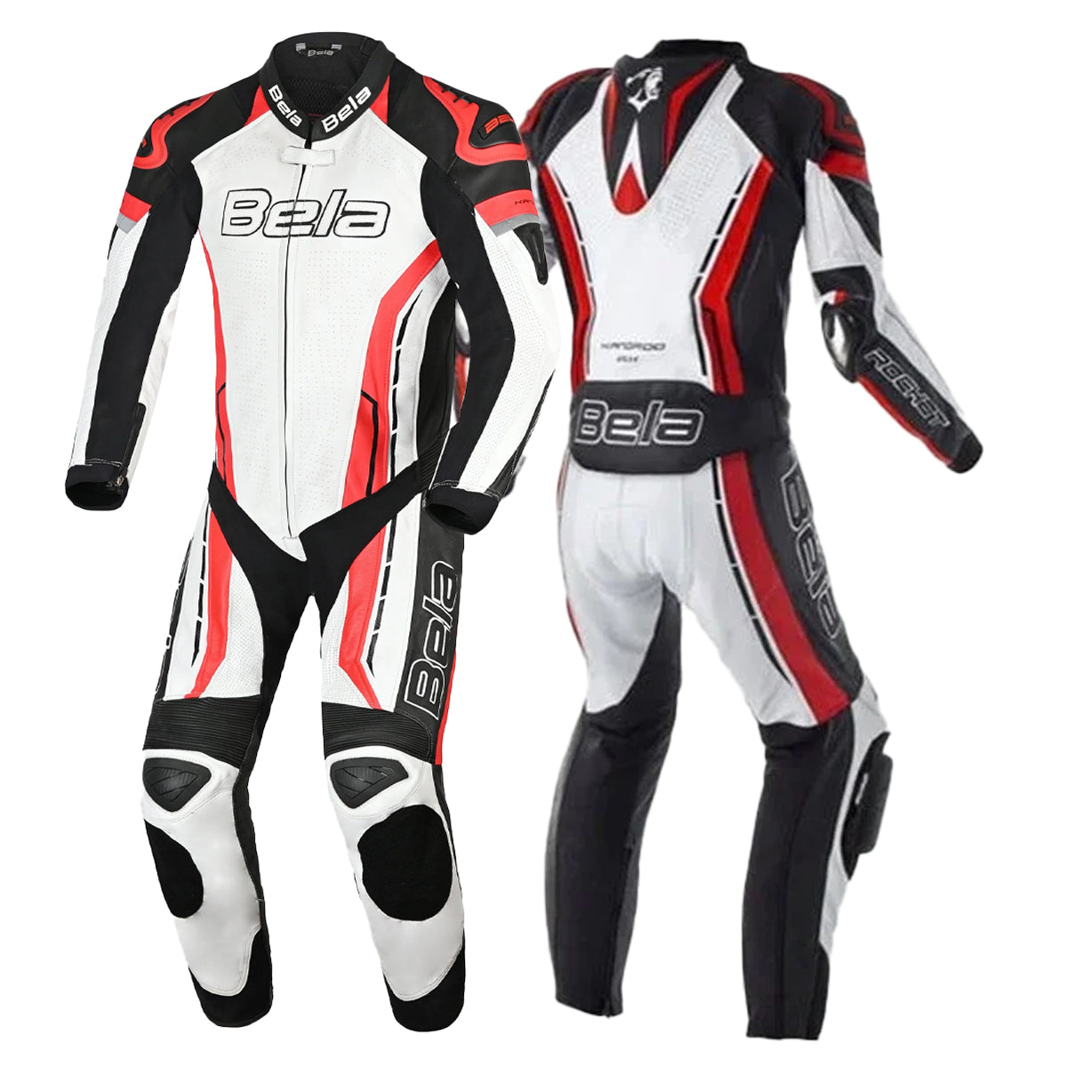 BELA ROCKET Mix Kangaroo 1 PC Moto Fato Branco Preto Vermelho - Imagem dupla de ternos
