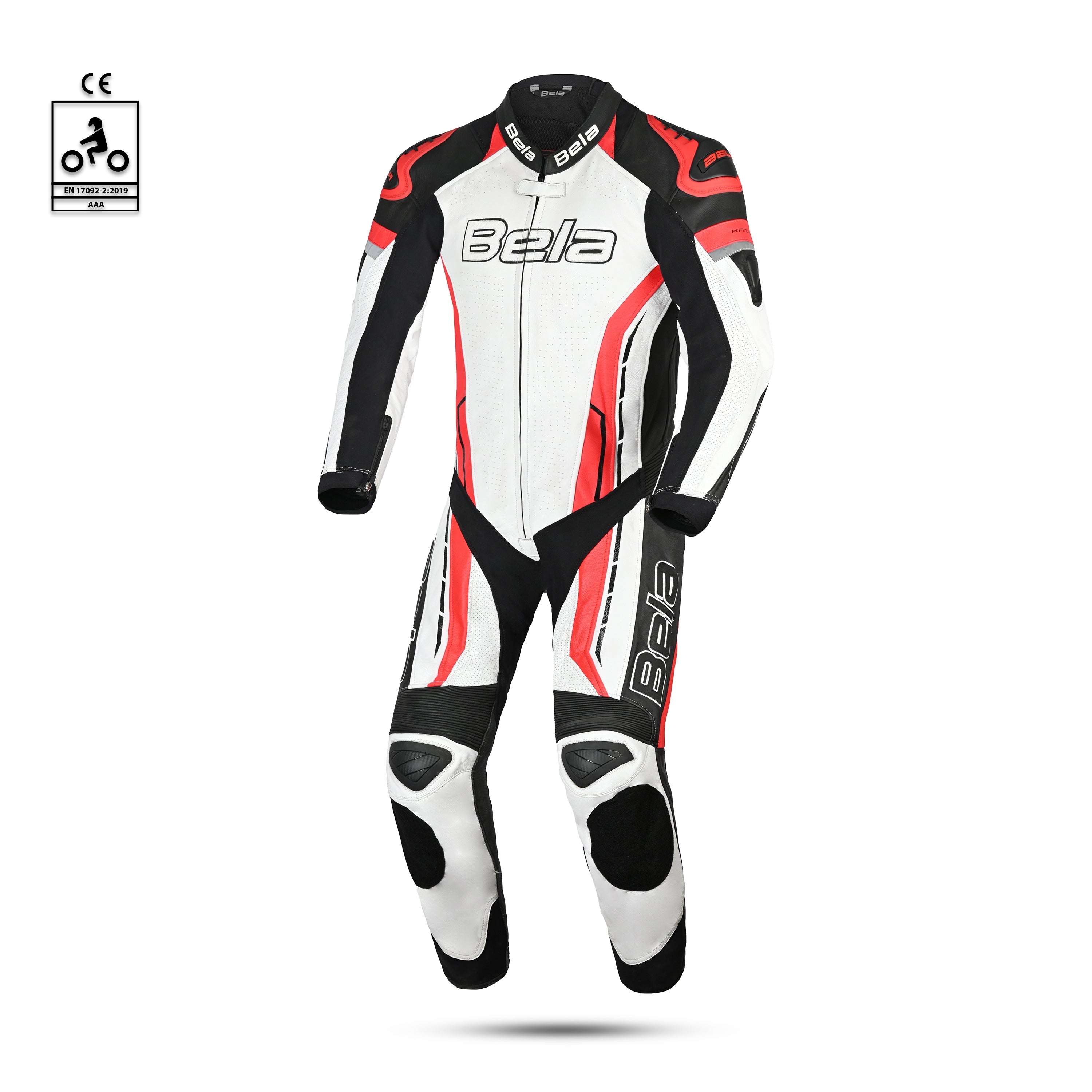 BELA ROCKET Mix Kangaroo 1 PC Moto Fato Branco Preto Vermelho - imagem frontal do terno