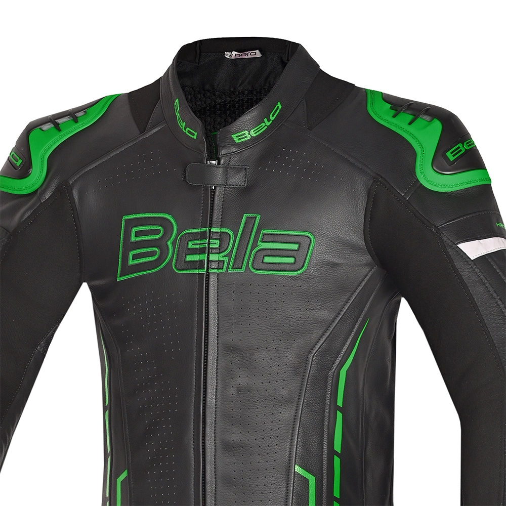 BELA ROCKET Mix Kangaroo 1 PC Moto Fato Preto Verde -Imagem da parte superior das costas do terno