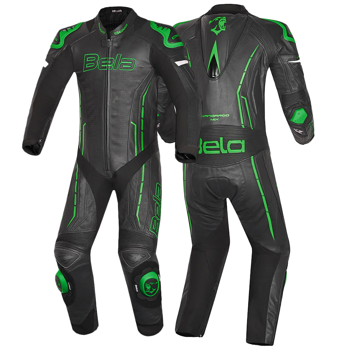 BELA ROCKET Mix Kangaroo 1 PC Moto Fato Preto Verde - Imagem dupla de ternos