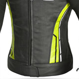 BELA Rocket Senhora Moto Couro Casacos Preto Amarelo Fluo - Imagem central frontal da Casacos