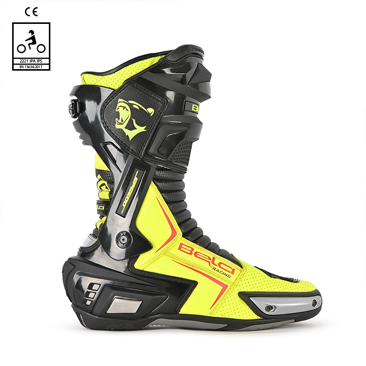 BELA SPEEDO 2.0 Moto Couro Botas Pretas Amarelo Fluorescente - Imagem do lado direito de Boots