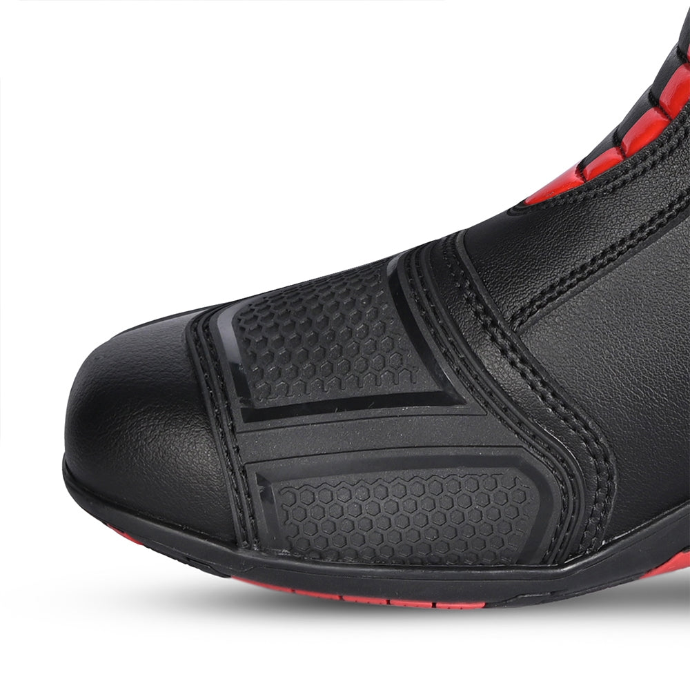 BELA STRIP Moto Couro Botas Pretas Vermelhas