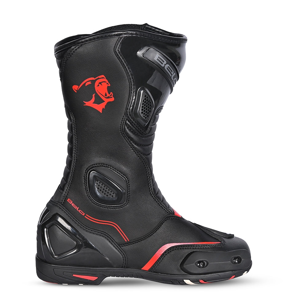 BELA STRIP Moto Couro Botas Pretas Vermelhas - Imagem do lado direito de Boots