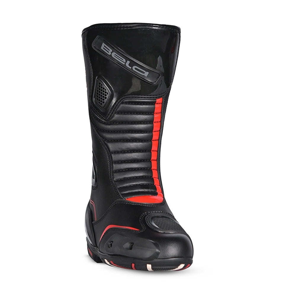 BELA STRIP Moto Couro Botas Pretas Vermelhas - Imagem frontal da Boots