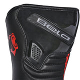 BELA STRIP Moto Couro Botas Pretas Vermelhas - logo