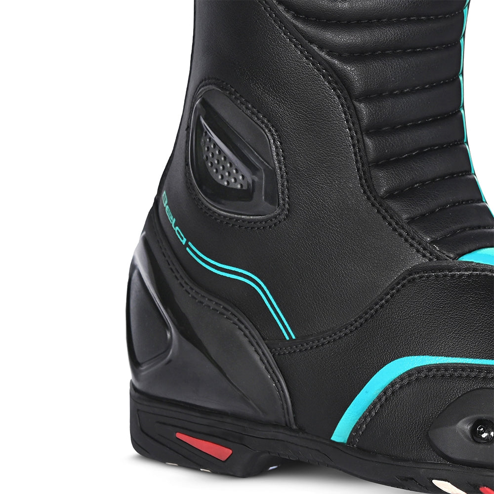 BELA STRIP Moto Couro Botas Senhora Turquesa Preta