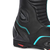 BELA STRIP Moto Couro Botas Senhora Turquesa Preta