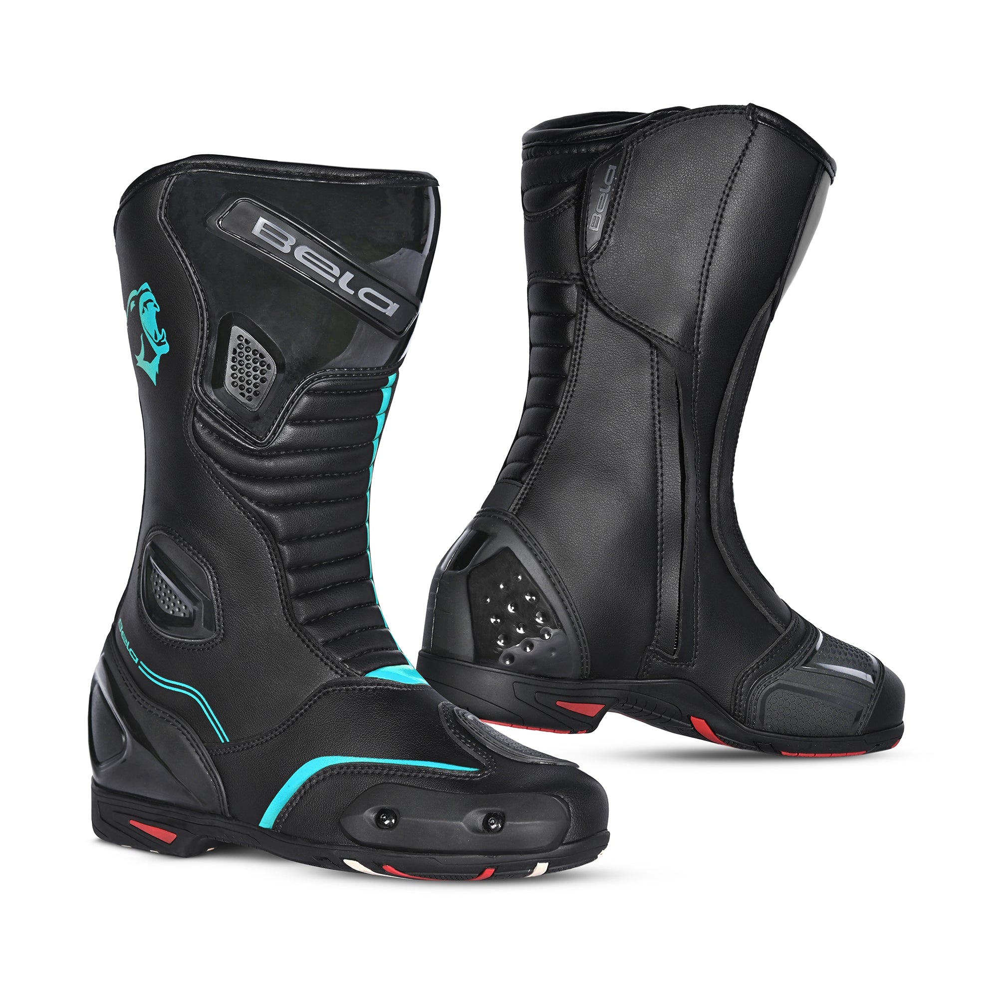 BELA STRIP Moto Couro Botas Senhora Turquesa Preta - Imagem dupla de botas