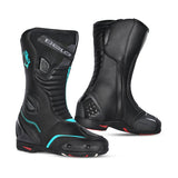 BELA STRIP Moto Couro Botas Senhora Turquesa Preta - Imagem dupla de botas