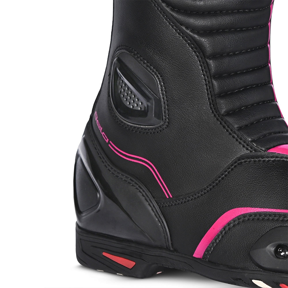 BELA STRIP Ladies Motorcycle Leather Boots Black Pink Fluorescent – 4 – Maximomoto PT