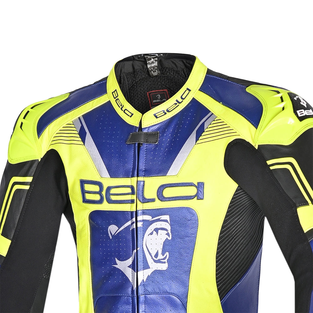 BELA X RACE 1 PC Fatos De Moto Couro Azul Amarelo Fluor – 4 – Maximomoto PT