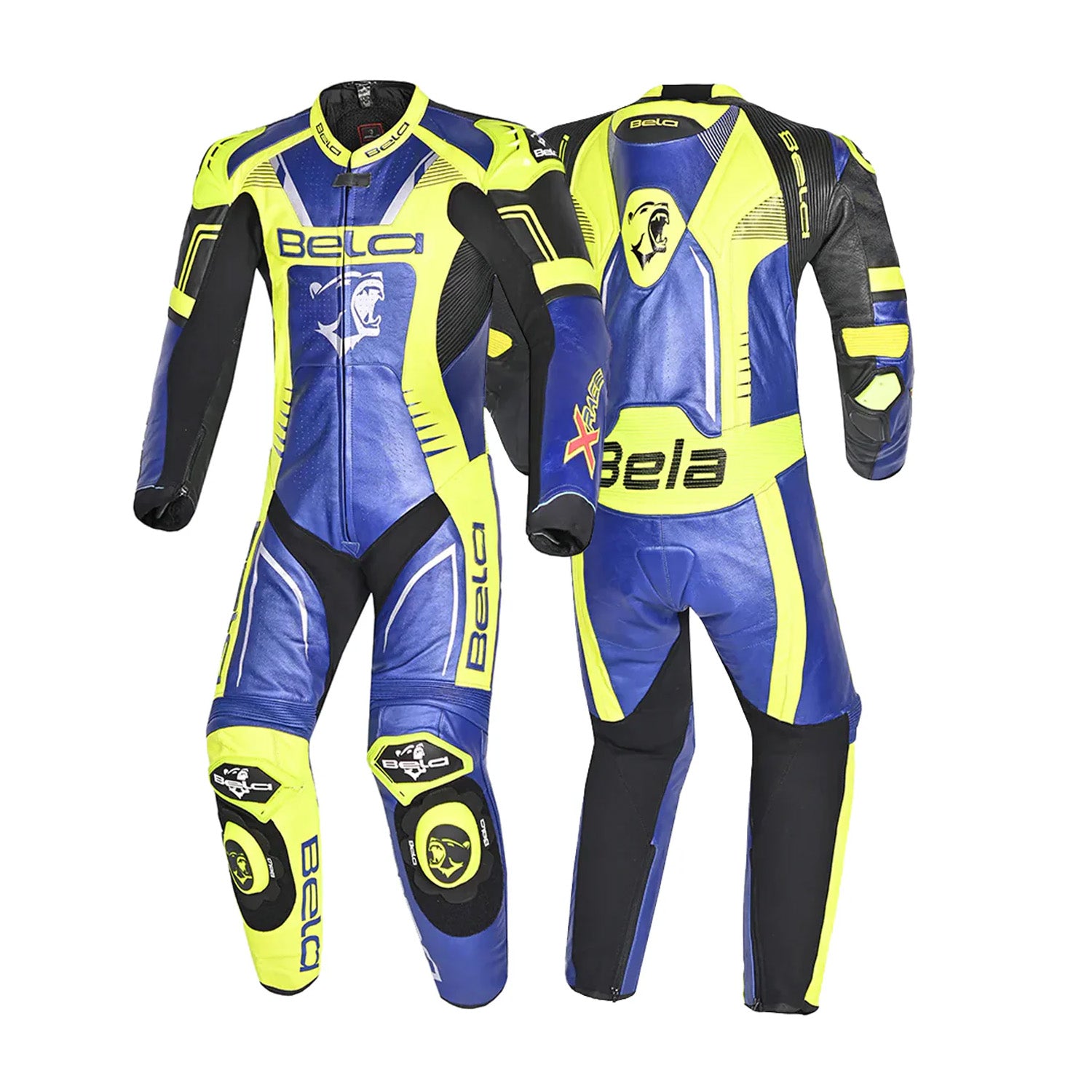 BELA X RACE 1 PC Fatos De Moto Couro Azul Amarelo Fluor – 2 – Maximomoto PT