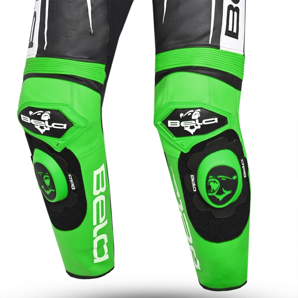 BELA X RACE 1 PC Moto Fatos Branco Preto Verde - Imagem do lado do joelho do terno