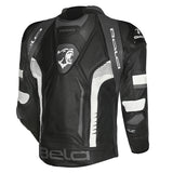 BELA X RACE Moto Couro Casacos Preto Antra Branco - Imagem traseira da ja Casacos