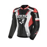 BELA X RACE Moto Couro Casacos Preto Branco Vermelho - Imagem frontal da Casacos