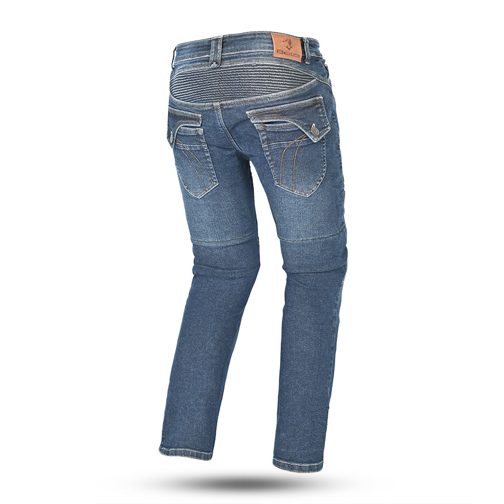 Bela Rosekin Motocicleta mulher Denim Calças ganga Azul
