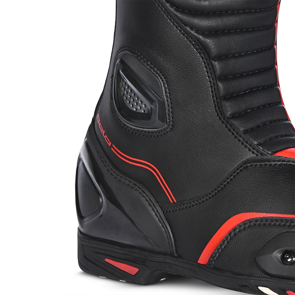 BELA STRIP Moto Couro Botas Pretas Vermelhas