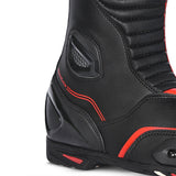 BELA STRIP Moto Couro Botas Pretas Vermelhas