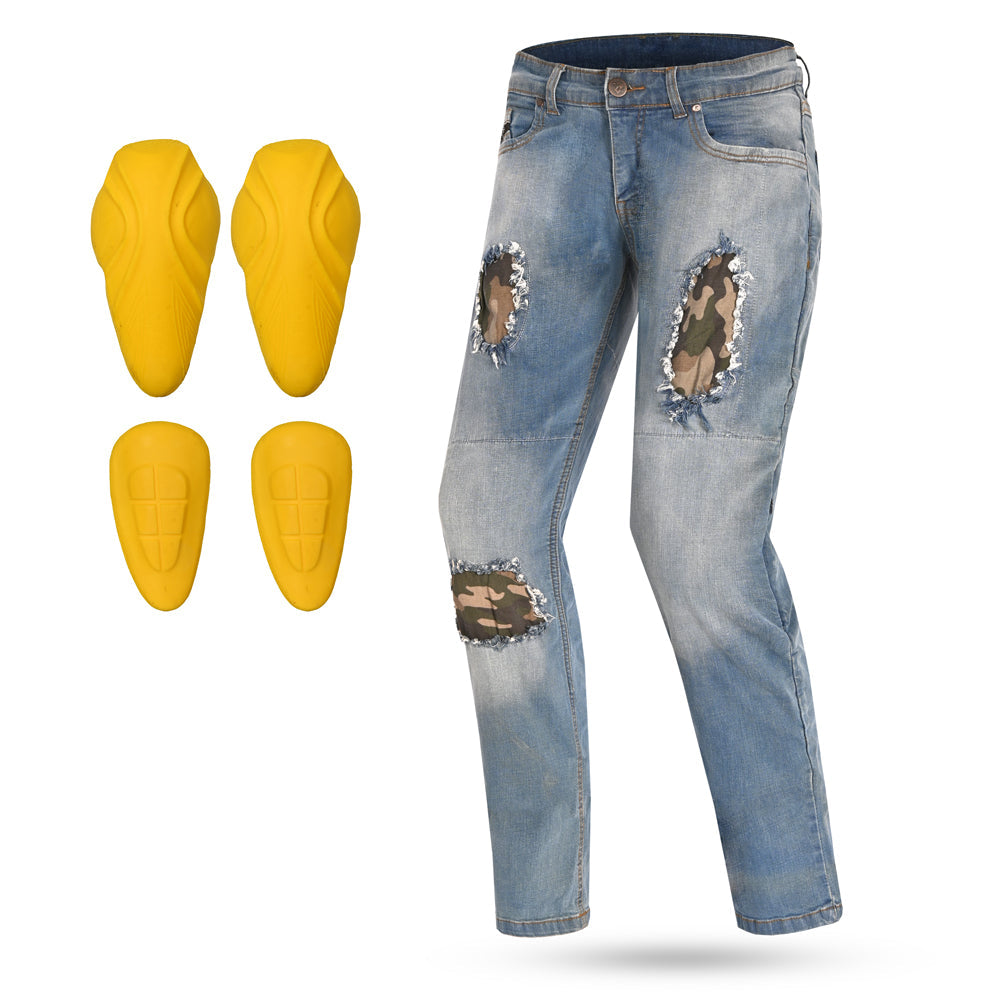 BELA STONE Jean Moto Calcas CE Approved AA Camuflagem Azul
