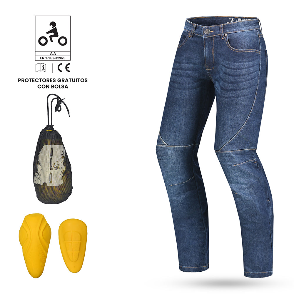 BELA ROCKER Vaquero Jeans CE Approved AA Moto Calcas Azul Inseam 34L