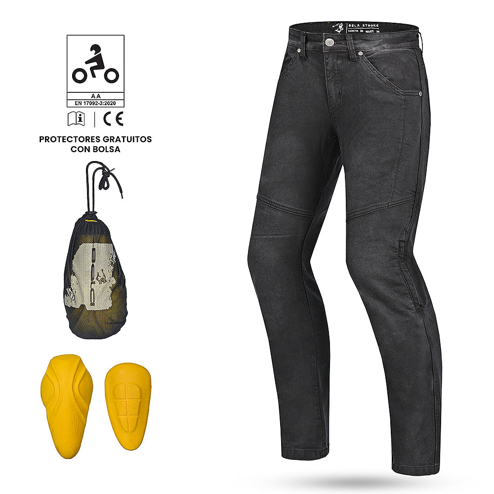 BELA STROKE VAQUERO Denim Moto Calcas Preto 32L Inseam