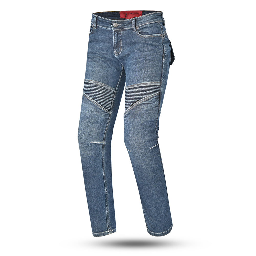 Bela Rosekin Motocicleta mulher Denim Calças ganga Azul