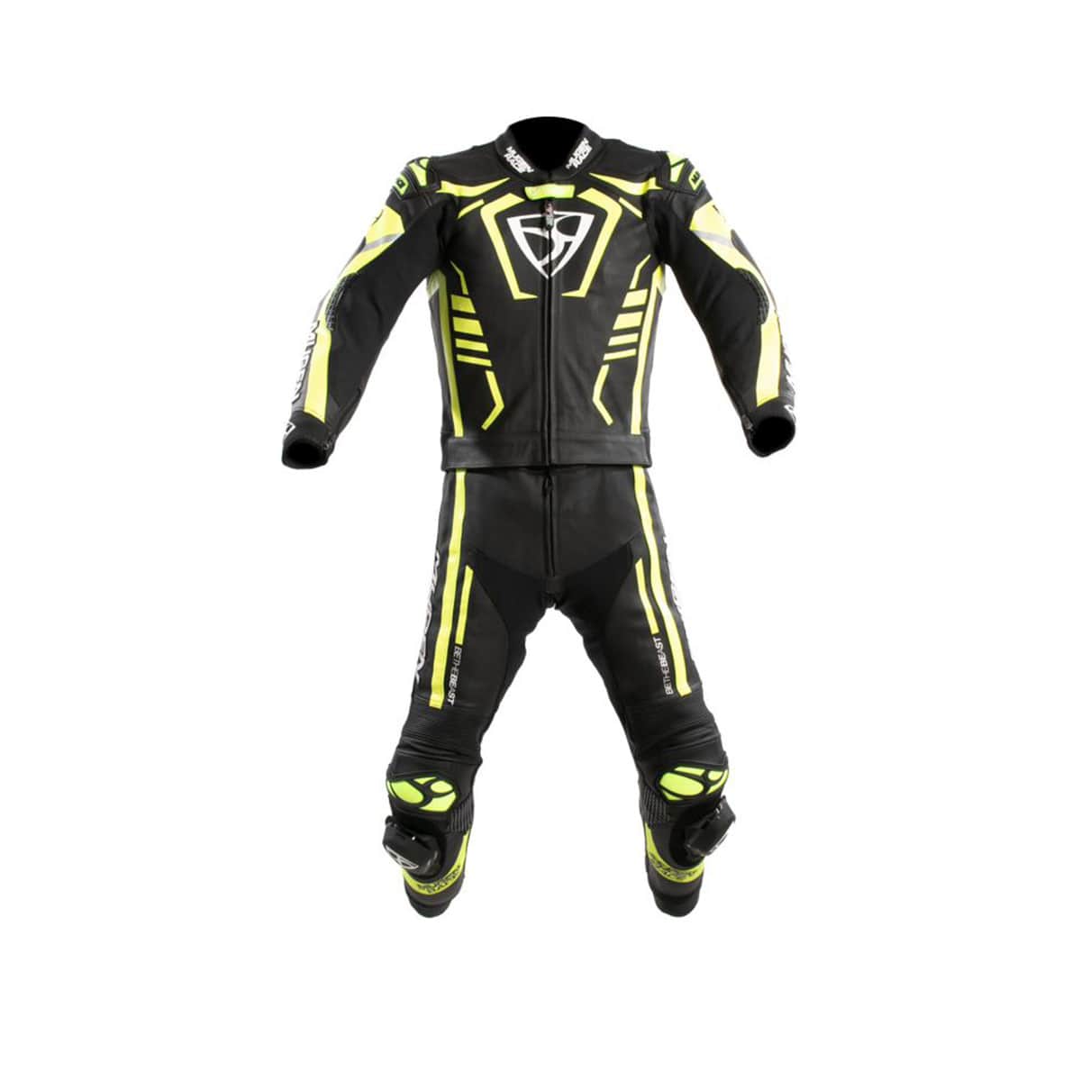 MUGENRACE MNR-2412 2 PC TRAJE Moto Couro Fatos Preto Branco Amarelo