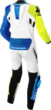 MACNA TRACKTIX 1 PIEZA MOTO PERFORADO TRAJE DE CUERO BLANCO AMARILLO FLUO AZUL - Mono