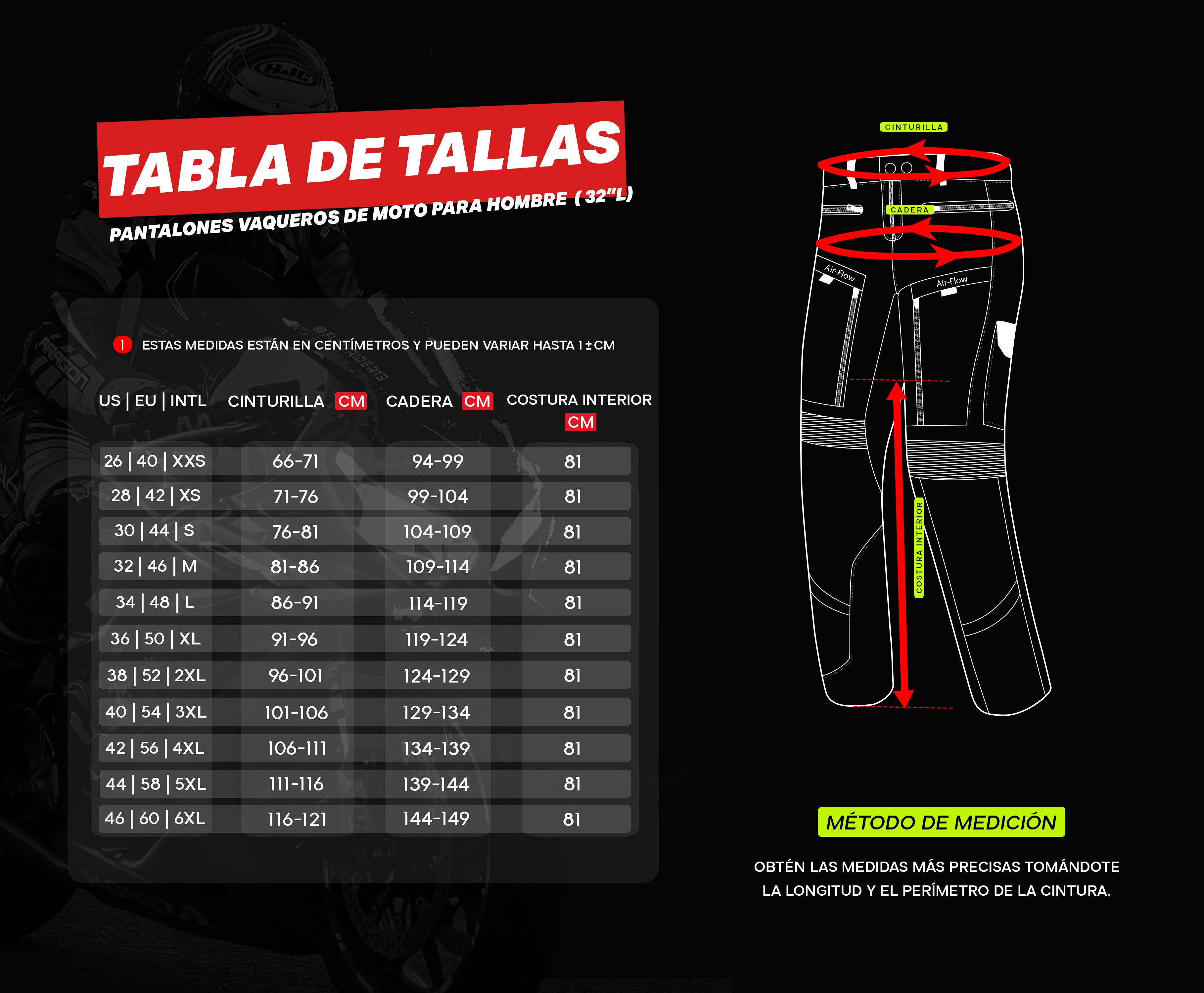 BELA STROKE VAQUERO Denim Moto Calcas Preto 32L Inseam