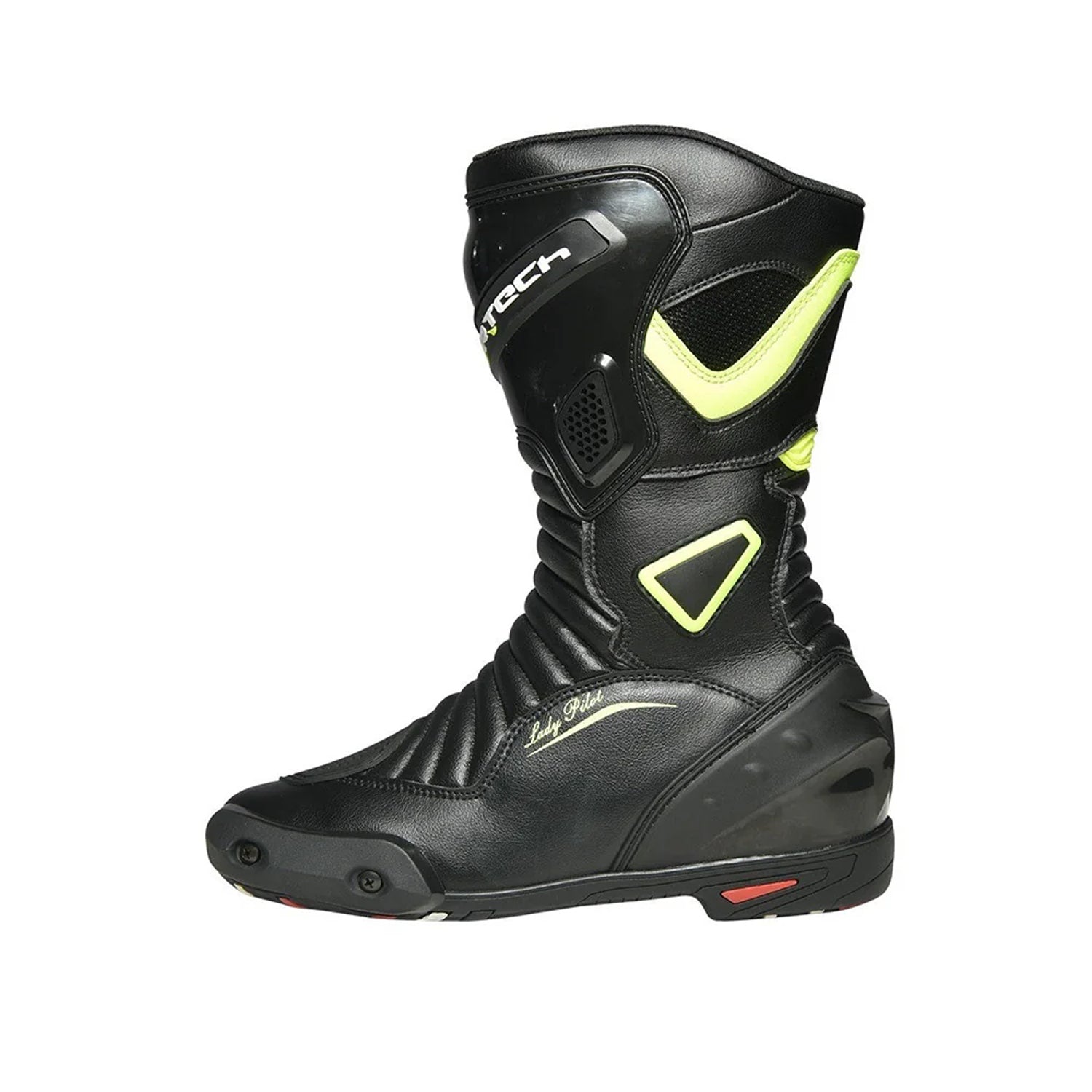 R-TECH PILOT Women's Motorcycle Leather Boots Black Fluorescent Yellow – 2 – Maximomoto PT