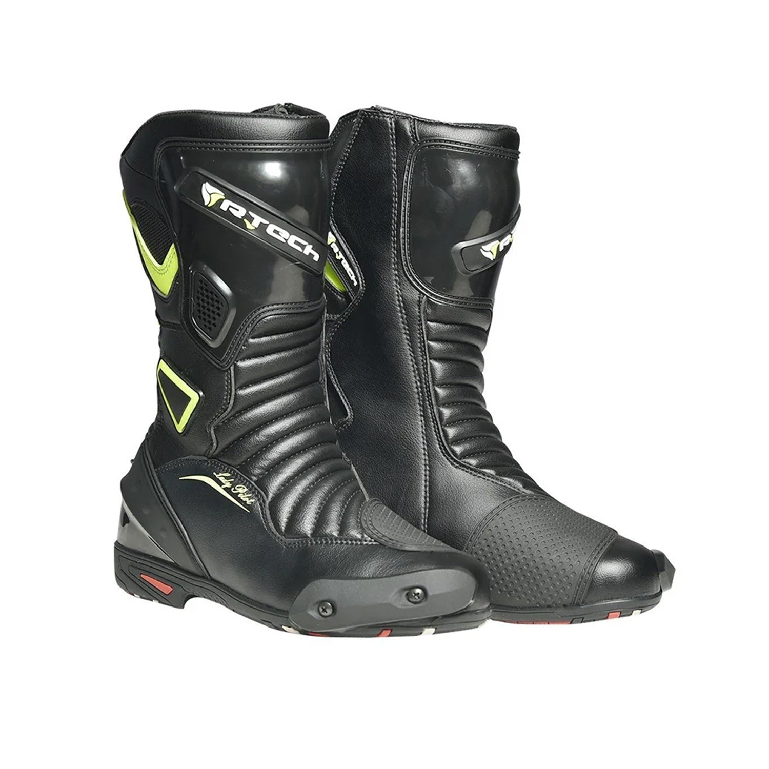 R-TECH PILOT Women's Motorcycle Leather Boots Black Fluorescent Yellow – 1 – Maximomoto PT