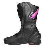 R-TECH PILOT Women's Motorcycle Leather Boots Black Pink Fluorescent