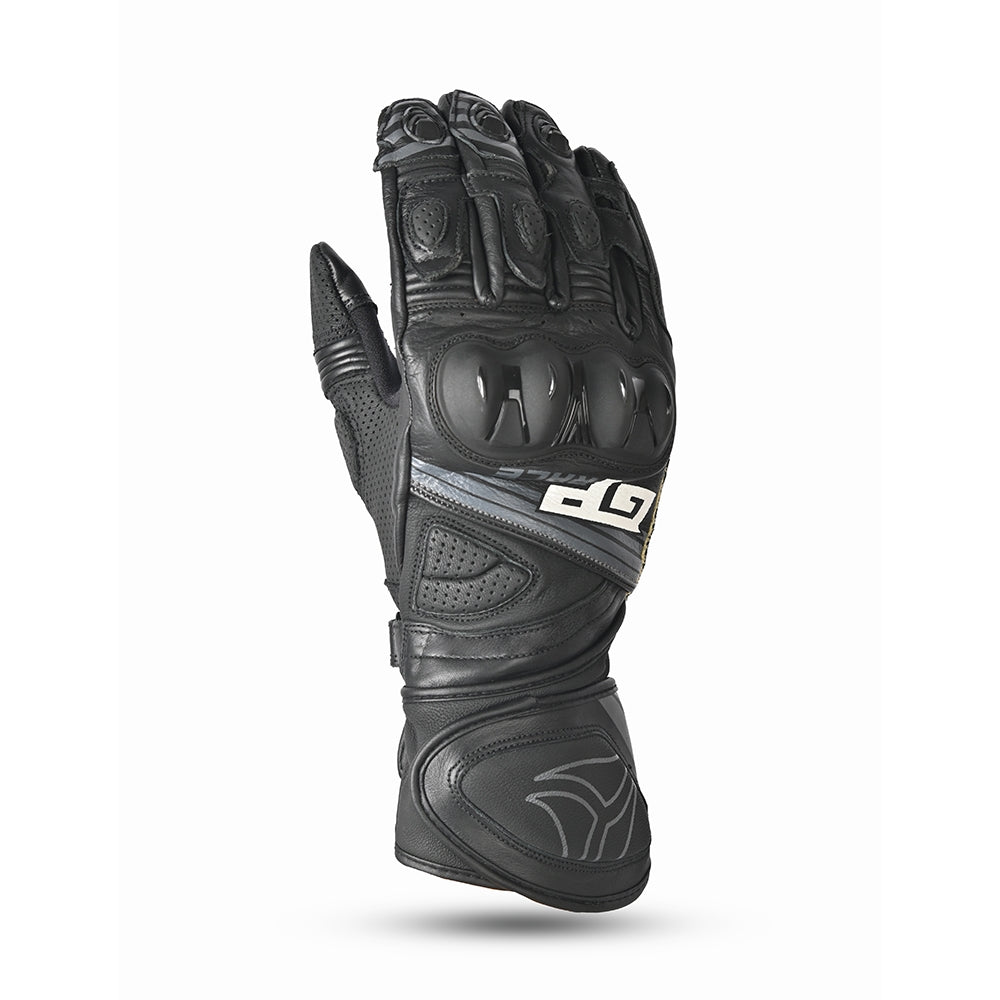 R-TECH GP Moto Couro Luvas Preto - Imagem frontal das luvas