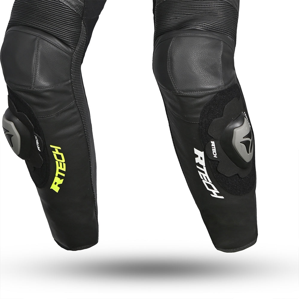 R-TECH HAWK 1 PC Moto Fatos Preto Branco Fluorescente Amarelo - Imagem do lado do joelho do terno
