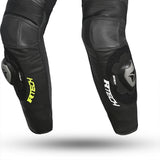 R-TECH HAWK 1 PC Moto Fatos Preto Branco Fluorescente Amarelo - Imagem do lado do joelho do terno