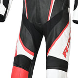 R-TECH HAWK 1 PC Moto Fatos Preto Branco Vermelho - Imagem central do traje de frente.