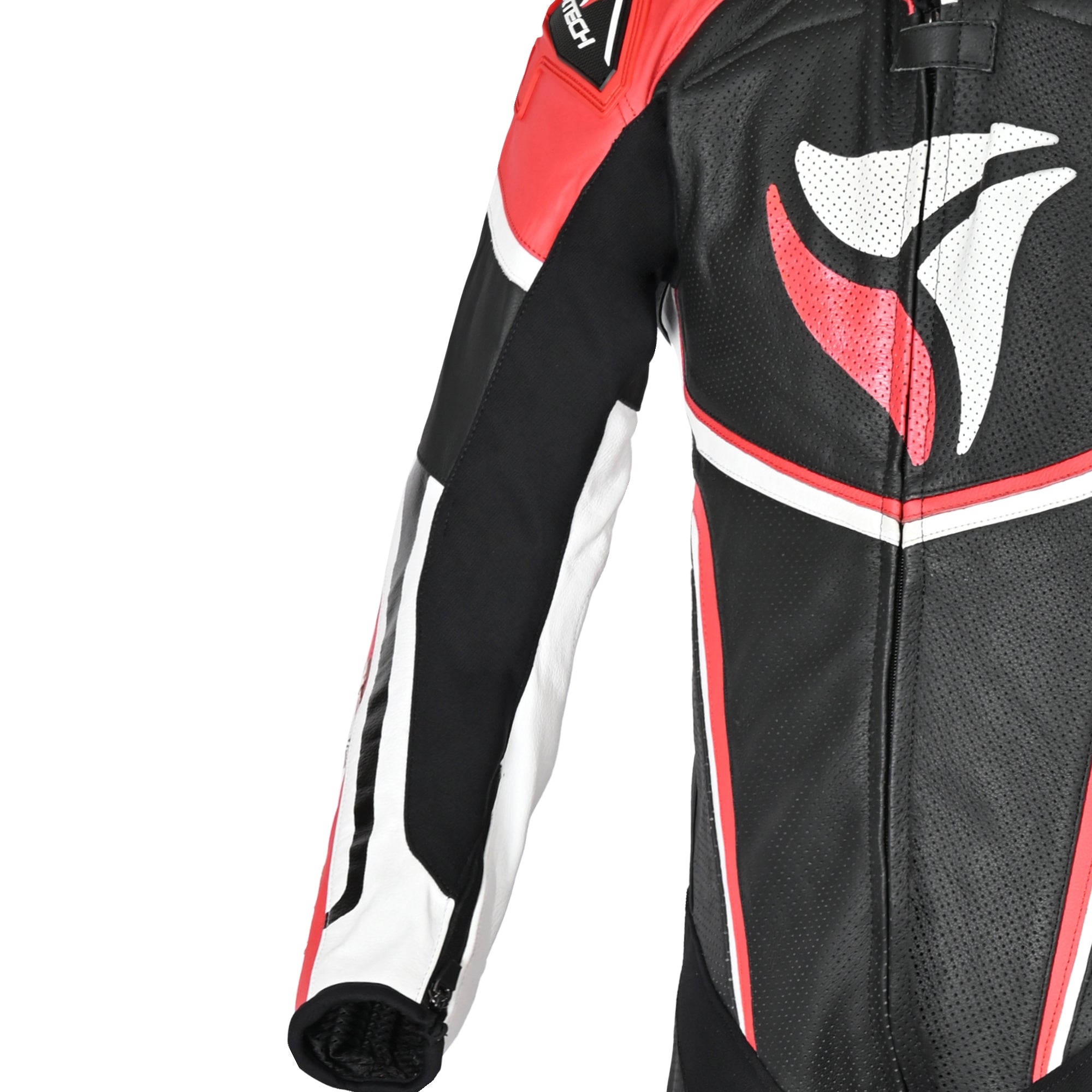 R-TECH HAWK 1 PC Moto Fatos Preto Branco Vermelho - Imagem superior frontal direita do traje