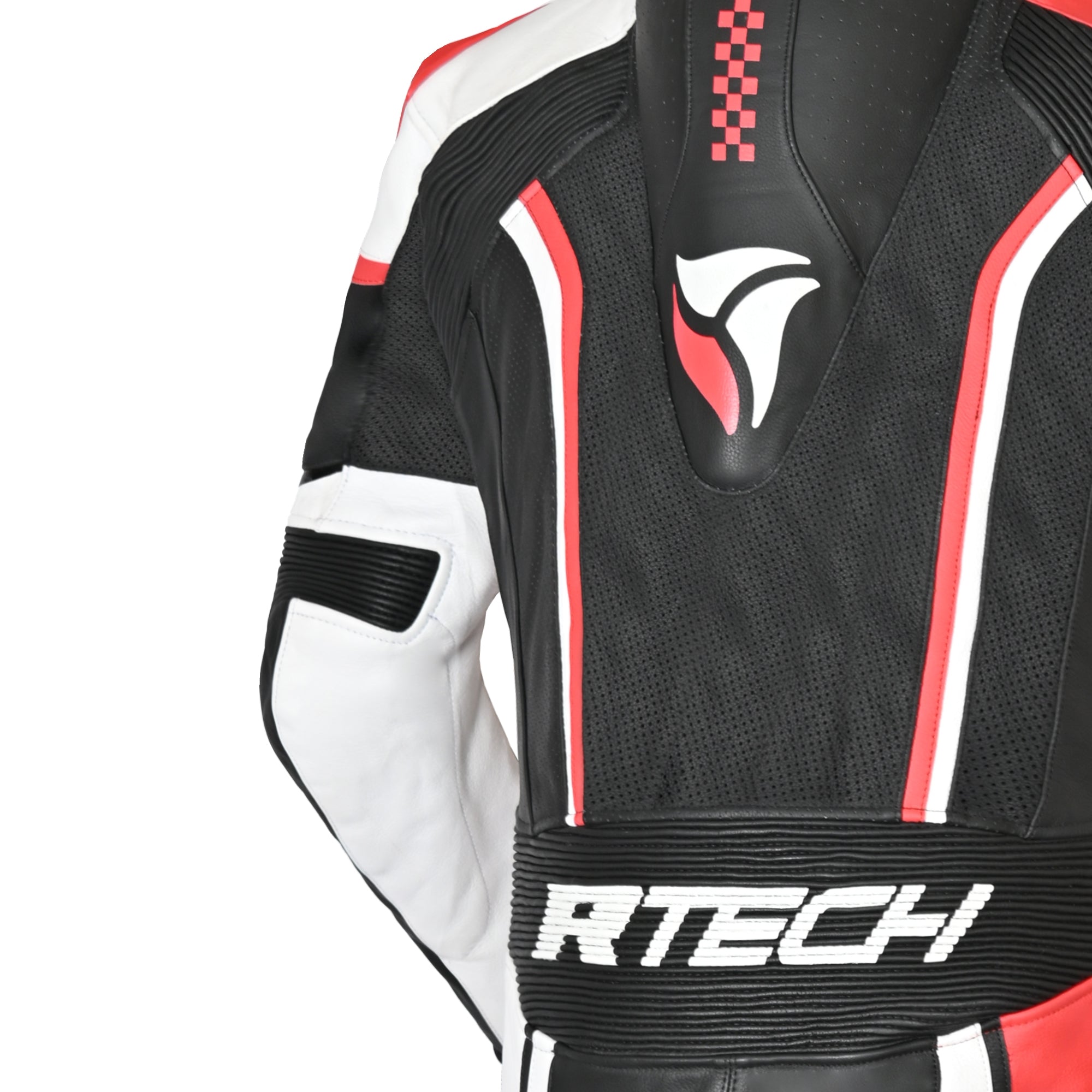 R-TECH HAWK 1 PC Moto Fatos Preto Branco Vermelho - imagem superior do lado esquerdo do terno