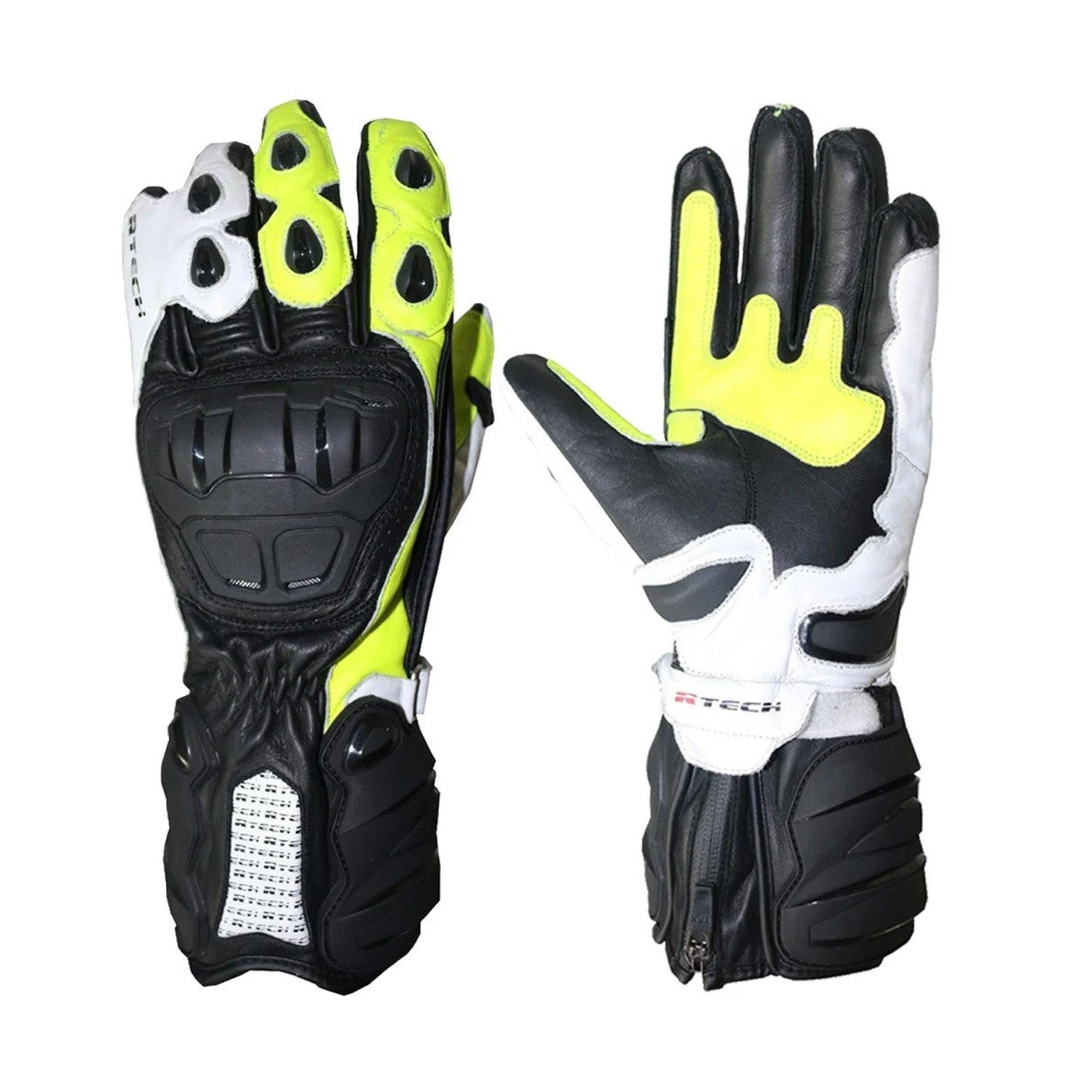 R-TECH HAWK Black Fluorescent Yellow Motorcycle Leather Gloves – 2 – Maximomoto PT