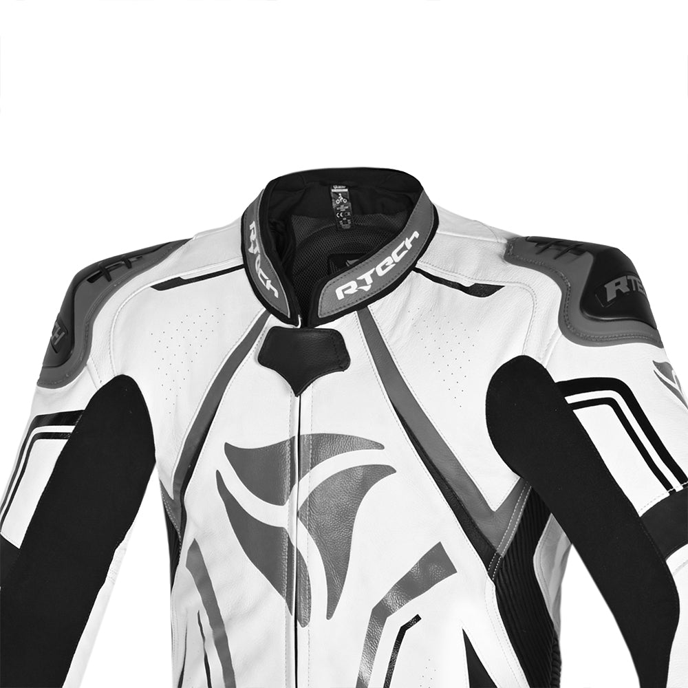 R-TECH RISING STAR 1 PC Moto Fatos Branco Preto - imagem parte superior peito do terno